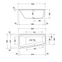 Duravit No. 1 Trapez-Badewanne 150 x 80 cm mit 1 Rückenschräge links - technische Ansicht