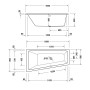 Vasca trapezoidale Duravit No. 1 160 x 85 cm con 1 schienale inclinato a sinistra - vista tecnica