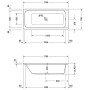 Baignoire rectangulaire Duravit D-Code 170 x 75 cm avec évacuation centrale - vue détaillée
