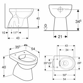 Geberit Renova WC sur pied à chasse d'eau profonde, sortie verticale, forme semi-fermée, Rimfree