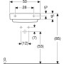 Geberit ONE Waschtisch 50 cm, Abgang horizontal, 1 Hahnloch, ohne Überlauf - technische Ansicht