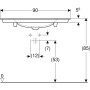 Geberit ONE Möbelwaschtisch 90 cm, Abgang vertikal, 1 Hahnloch, ohne Überlauf - technische Ansicht