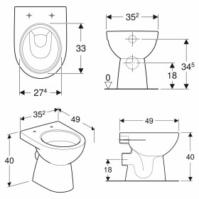 Geberit Renova WC sur pied à chasse d'eau, évacuation horizontale, forme semi-fermée