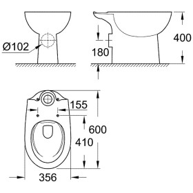 GROHE Bau Cuvette sur Pied à Chasse d'Eau Profonde sans Bride pour Combinaison WC