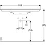 Geberit ONE Möbelwaschtisch 105 cm, Abgang horizontal, ohne Hahnloch, ohne Überlauf - technische Ansicht