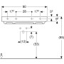 Geberit ONE Waschtisch 90 cm, Abgang horizontal, 1 Hahnloch, ohne Überlauf - technische Ansicht