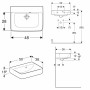 Geberit Renova Plan Handwaschbecken 50 cm ohne Hahnloch, asymmetrischer Überlauf - technische Ansicht