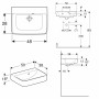 Geberit Renova Plan Handwaschbecken 50 cm ohne Hahnloch, asymmetrischer Überlauf - technische Ansicht