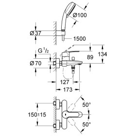 Miscelatore per vasca da bagno a parete GROHE Eurostyle Cosmopolitan con set doccia