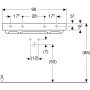 Geberit ONE Waschtisch 90 cm, Abgang horizontal, ohne Hahnloch, ohne Überlauf - technische Ansicht