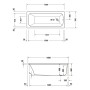 Baignoire rectangulaire Duravit Qatego 160 x 70 cm, version encastrée - vue technique