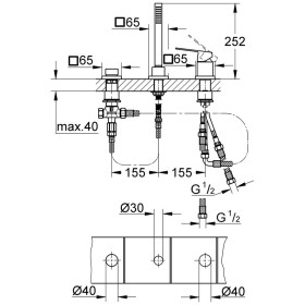 Combinazione monocomando per vasca a 3 fori GROHE Eurocube