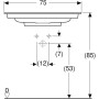 Geberit ONE Möbelwaschtisch 75 cm, Abgang horizontal, ohne Hahnloch, ohne Überlauf - technische Ansicht