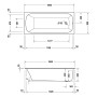 Baignoire rectangulaire Duravit Qatego 180 x 80 cm, version encastrée - vue technique