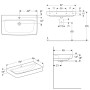 Geberit Renova Plan Waschtisch 85 cm mit Hahnloch mittig, ohne Überlauf - technische Ansicht