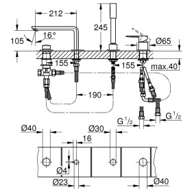 Combinazione monocomando per vasca a 4 fori GROHE Lineare Neu
