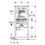 Geberit Duofix Element für Waschtisch, 112–130 cm, Geberit ONE Wandarmatur mit UP-Funktionsbox - technische Ansicht