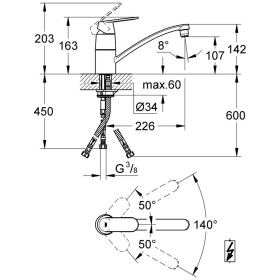 Rubinetto monocomando per lavello GROHE Eurosmart C bassa pressione
