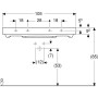 Geberit ONE Waschtisch 105 cm, Abgang horizontal, 1 Hahnloch, ohne Überlauf - technische Ansicht