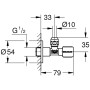 Robinet d'angle GROHE 1/2" x 3/8" - vue technique