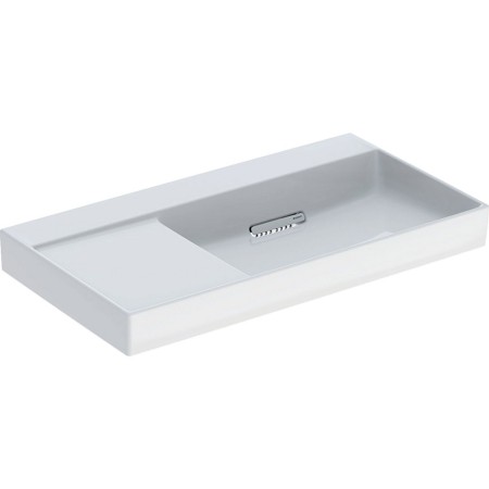 Geberit ONE Waschtisch 90 cm, Abgang horizontal, ohne Hahnloch, ohne Überlauf, Ablage links