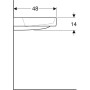 Geberit ONE Waschtisch 90 cm, Abgang horizontal, ohne Hahnloch, ohne Überlauf, Ablage links - technische Ansicht