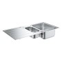 Évier encastrable en acier inoxydable GROHE K500 100 x 50 cm avec 1,5 bac et égouttoir, réversible