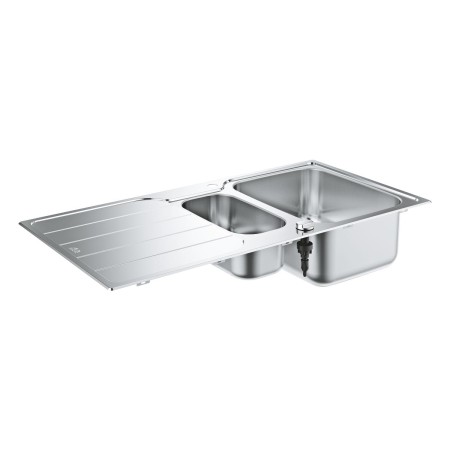 Évier encastrable en acier inoxydable GROHE K500 100 x 50 cm avec 1,5 bac et égouttoir, réversible
