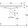 Geberit ONE Möbelwaschtisch 90 cm, Abgang vertikal, ohne Hahnloch, ohne Überlauf - technische Ansicht