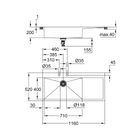 GROHE K1000 Edelstahl-Einbauspüle 116 x 52 cm mit Abtropffläche, Becken links