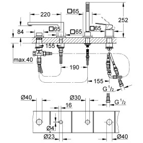 Combinazione monocomando a 4 fori per vasca GROHE Eurocube