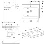 Geberit iCon Light Aufsatzwaschtisch 60 cm mit Hahnloch mittig und Überlauf - technische Ansicht