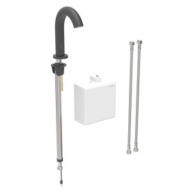 Robinet de lavabo Geberit Piave à montage sur pied, alimenté par batterie, avec boîtier de fonction AP