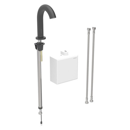 Robinet de lavabo Geberit Piave à montage sur pied, alimenté par batterie, avec boîtier de fonction AP