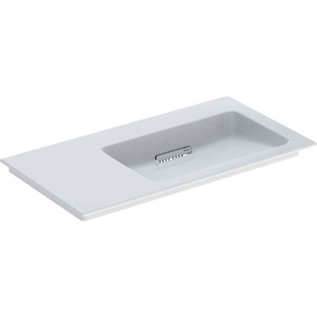 Geberit ONE Möbelwaschtisch 90 cm, Abgang horizontal, ohne Hahnloch, ohne Überlauf, Ablage links