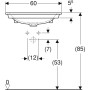 Geberit ONE Möbelwaschtisch 60 cm, Abgang vertikal, ohne Hahnloch, ohne Überlauf - technische Ansicht