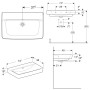 Geberit Renova Plan Waschtisch 75 cm ohne Hahnloch, mit Überlauf - technische Ansicht