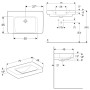 Geberit Renova Plan Waschtisch 75 cm mit Ablagefläche, ohne Hahnloch, ohne Überlauf - technische Ansicht