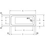 Baignoire rectangulaire à remous Duravit D-Code 160 x 70 cm avec Jet Project - vue détaillée