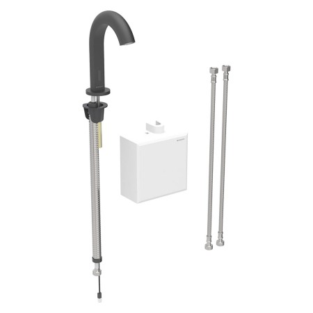 Robinet de lavabo Geberit Piave à montage sur pied, alimenté par batterie, avec boîte de fonctions AP