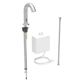 Robinet de lavabo Geberit Piave à montage sur pied, alimentation secteur, avec boîtier de fonction AP