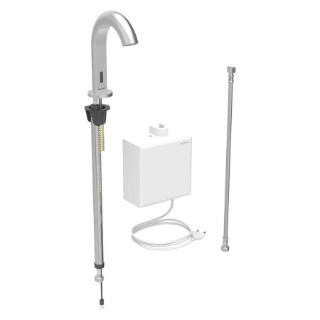 Robinet de lavabo Geberit Piave à montage sur pied, alimentation secteur, avec boîtier de fonction AP