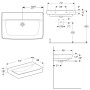 Geberit Renova Plan Waschtisch 75 cm ohne Hahnloch, ohne Überlauf - technische Ansicht