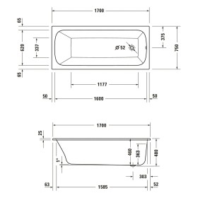 Duravit Qatego Rechteck-Whirlwanne mit Combi-System P 170 x 75 cm, Einbauversion