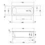 Baignoire balnéo rectangulaire Duravit Qatego avec système Combi E 170 x 75 cm, version encastrée - vue détaillée