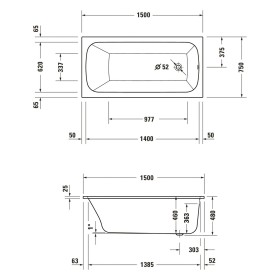 Duravit Qatego Rechteck-Whirlwanne mit Combi-System L 150 x 75 cm, Einbauversion