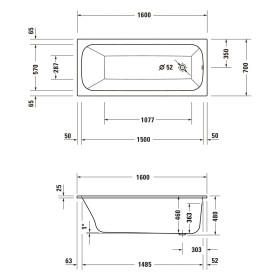 Duravit Qatego Rechteck-Whirlwanne mit Combi-System E 160 x 70 cm, Einbauversion