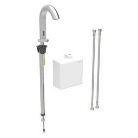 Robinet de lavabo sur pied Geberit Piave, alimenté par batterie, avec boîtier de fonction AP