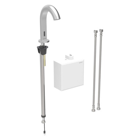 Robinet de lavabo sur pied Geberit Piave, alimenté par batterie, avec boîtier de fonction AP