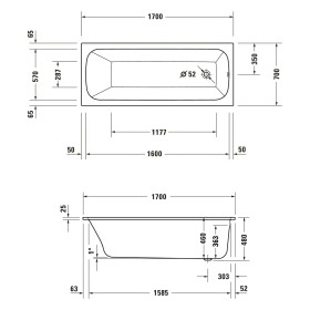 Duravit Qatego Rechteck-Whirlwanne mit Combi-System P 170 x 70 cm, Einbauversion